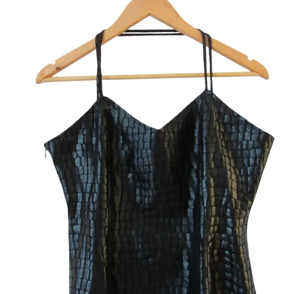 Vivienne Hu New York Black Snakeskin Python Dress 10 Sleeveless Cocktail Witchy
